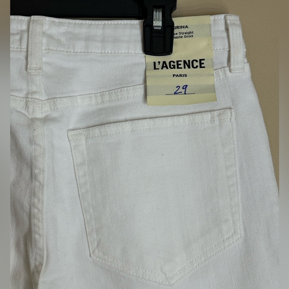 L’AGENCE Audrina High Rise Distressed Straight Jeans White 29 - Picture 4 of 8